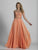 Dave & Johnny - A6347W Stone Embellished Illusion Jewel A-line Dress in Orange