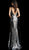 Jovani - 63511 Sequined Deep V-neck Trumpet Dress in Black and Silver