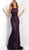 Jovani - 63512 Sequined Bateau Velvet Trumpet Dress With Train in Purple
