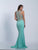 Dave & Johnny - A6352 Scoop Neck Sheer Beaded Fitted Gown in Blue