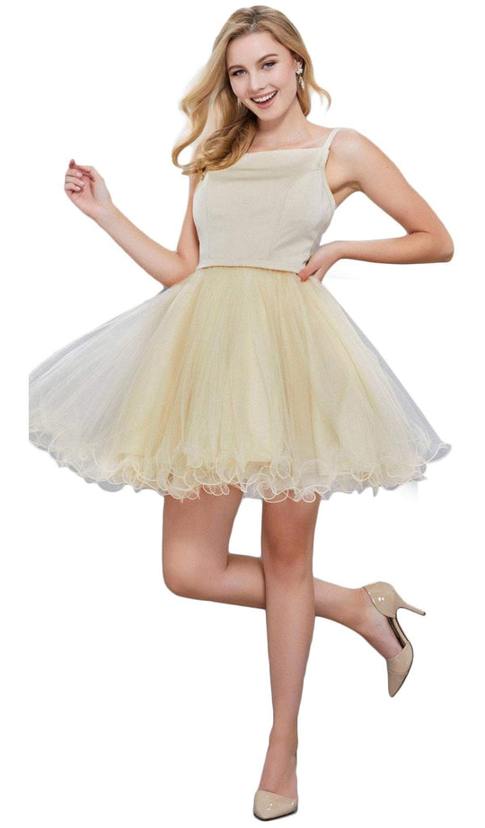 Sleeveless Straight-Across Neck Chiffon Cocktail Dress