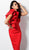 Jovani - 63550 Ruffle One Shoulder Knee Length Sheath Dress In Red