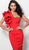 Jovani - 63550 Ruffle One Shoulder Knee Length Sheath Dress In Red