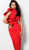 Jovani - 63550 Ruffle One Shoulder Knee Length Sheath Dress In Red