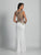 Dave & Johnny - A6355 V-Neck Beaded Appliqued Fitted Gown in White