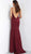 Jovani - 63566 Deep V-neck Trumpet Dress With Slit and Train In Red