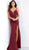 Jovani - 63566 Deep V-neck Trumpet Dress With Slit and Train In Red