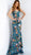 Jovani - 63576 Floral Print Plunging V-neck Trumpet Dress In Green and Multi-Color