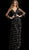 Jovani - 63582 Sheer Long Sleeve Bee Motif A-Line Gown in Black