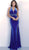 Jovani - 63591 Embellished Halter V-neck Velvet Mermaid Dress in Blue