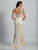 Dave & Johnny - A6364 Plunging V-Neck Embroidered Sheath Gown in White