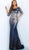 Jovani - 63707 Ombre Sequined Quarter Sleeve Long Gown In Blue and Gray