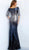 Jovani - 63707 Ombre Sequined Quarter Sleeve Long Gown In Blue and Gray