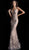 Jovani - Sequined Floral V-Neck Evening Gown 63739 In Nude