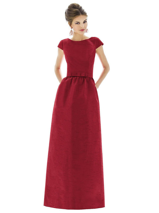 Alfred Sung - D569 Cap Sleeve Bateau Dupioni Column Dress In Red