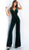 Jovani - 63882 Plunging Crystal Studded Velvet Jumpsuit In Green