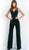 Jovani - 63882 Plunging Crystal Studded Velvet Jumpsuit In Green