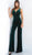 Jovani - 63882 Plunging Crystal Studded Velvet Jumpsuit In Green