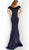 Jovani - 63884 Feathered Off-Shoulder Mermaid Dress With Train in Blue