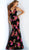 Jovani - 63888 Floral Embellished Deep V-neck Velvet Trumpet Dress In Black and Multi-Color