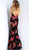 Jovani - 63888 Floral Embellished Deep V-neck Velvet Trumpet Dress In Black and Multi-Color