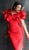 Jovani - 63890 Ruffled Off-Shoulder Sheath Knee Length Dress in Red
