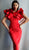 Jovani - 63890 Ruffled Off-Shoulder Sheath Knee Length Dress in Red