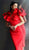 Jovani - 63890 Ruffled Off-Shoulder Sheath Knee Length Dress in Red
