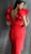 Jovani - 63890 Ruffled Off-Shoulder Sheath Knee Length Dress in Red