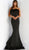 Jovani - 63891 Strapless Feather-Fringed Mermaid Gown in Black