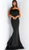 Jovani - 63891 Strapless Feather-Fringed Mermaid Gown in Black