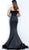 Jovani - 63891 Strapless Feather-Fringed Mermaid Gown in Black