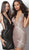 Jovani - 63899 Sequined Deep V-neck Sheath Cocktail Dress in Black and Pink
