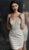 Jovani - 63906 Plunging Illusion Glitter Backless Cocktail Dress In Silver and Nude