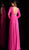 Jovani - 63949 Deep V Neck Long Sleeve Crystal Belt Evening Gown in Pink