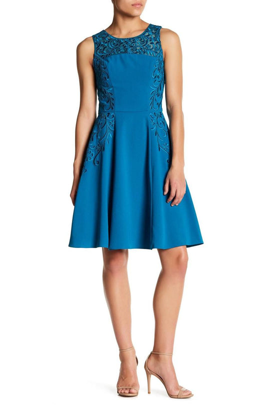 Sue Wong - Embroidered Jewel Neck A-line Dress N5403 in Blue