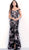 Jovani - 63951 Vivid Floral Sequined Off Shoulder Gown in Black