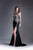 Cinderella Divine - 6395 Floral Embroidered Illusion High Slit Gown In Black