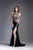 Cinderella Divine - 6395 Floral Embroidered Illusion High Slit Gown In Black