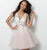Jovani - 63987 Floral Appliqued A-Line Cocktail Dress In White and Pink