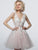 Jovani - 63987 Floral Appliqued A-Line Cocktail Dress In White and Pink