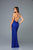 Scala - 48949 Sequined Plunging Halter V-neck Sheath Dress In Blue