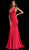 Jovani - 64003 Plunging Neck Sheer Side Open Back Trumpet Gown in Red