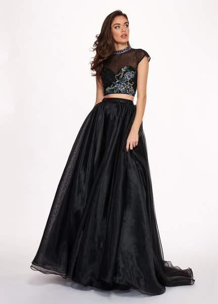 Rachel Allan - 6403 Two Piece Floral Beaded A-line Dress In Black
