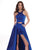 Rachel Allan - 6405 Halter Neck and Shorts with Overlay Prom Dress In Blue