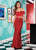 Rachel Allan - 6407 Embroidered Two Piece Off-Shoulder Trumpet Dress In Red