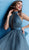 Jovani - 64081 Ruched High Halter Asymmetric A-line Dress in Blue