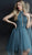Jovani - 64081 Ruched High Halter Asymmetric A-line Dress in Blue