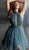 Jovani - 64081 Ruched High Halter Asymmetric A-line Dress in Blue