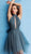 Jovani - 64081 Ruched High Halter Asymmetric A-line Dress in Blue